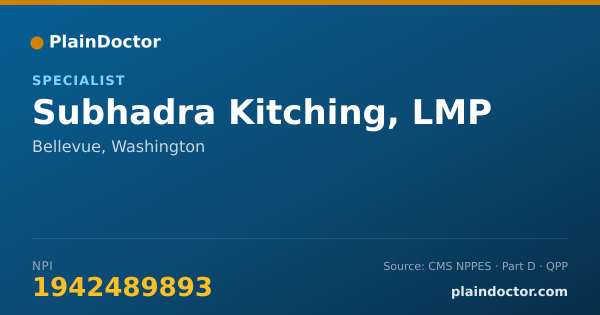 Shareable card for Subhadra Kitching, LMP - Specialist, Bellevue, WA