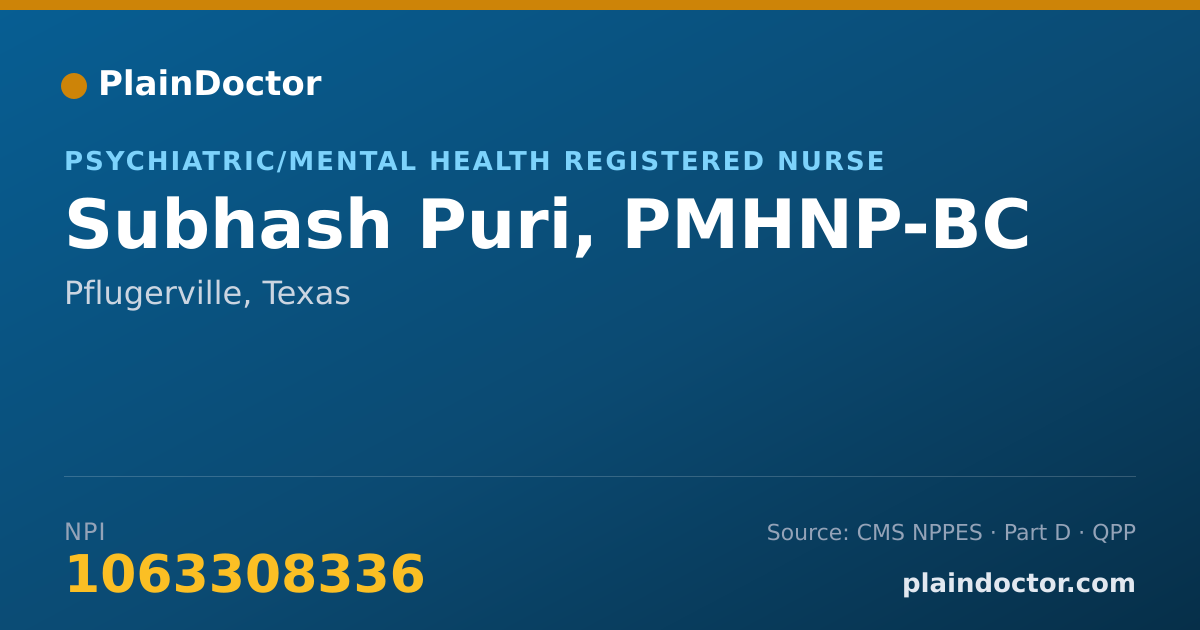 Shareable card for Subhash Puri, PMHNP-BC - Psychiatric/Mental Health Registered Nurse, Pflugerville, TX