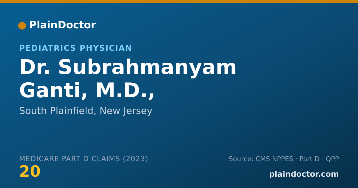 Shareable card for Subrahmanyam Ganti, M.D., - Pediatrics Physician, South Plainfield, NJ