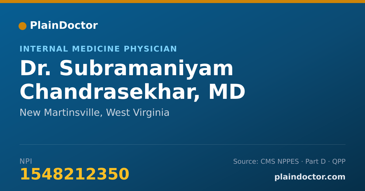 Shareable card for Subramaniyam Chandrasekhar, MD - Internal Medicine Physician, New Martinsville, WV
