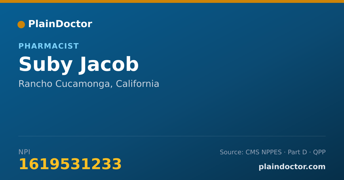 Shareable card for Suby Jacob - Pharmacist, Rancho Cucamonga, CA