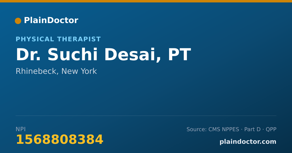Shareable card for Suchi Desai, PT - Physical Therapist, Rhinebeck, NY