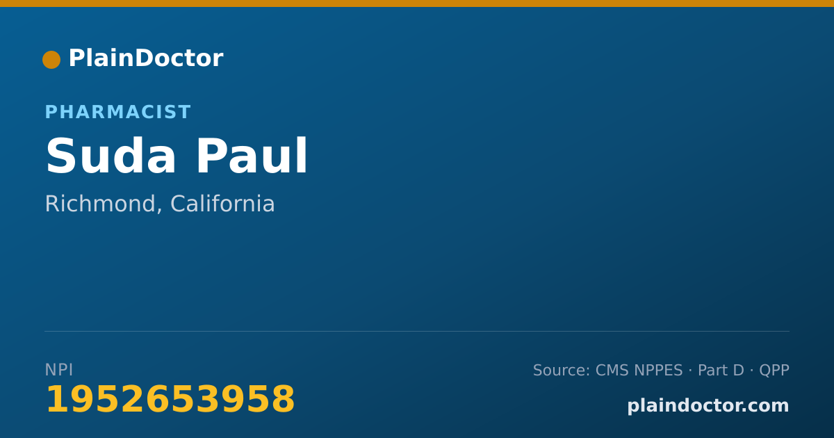 Shareable card for Suda Paul - Pharmacist, Richmond, CA