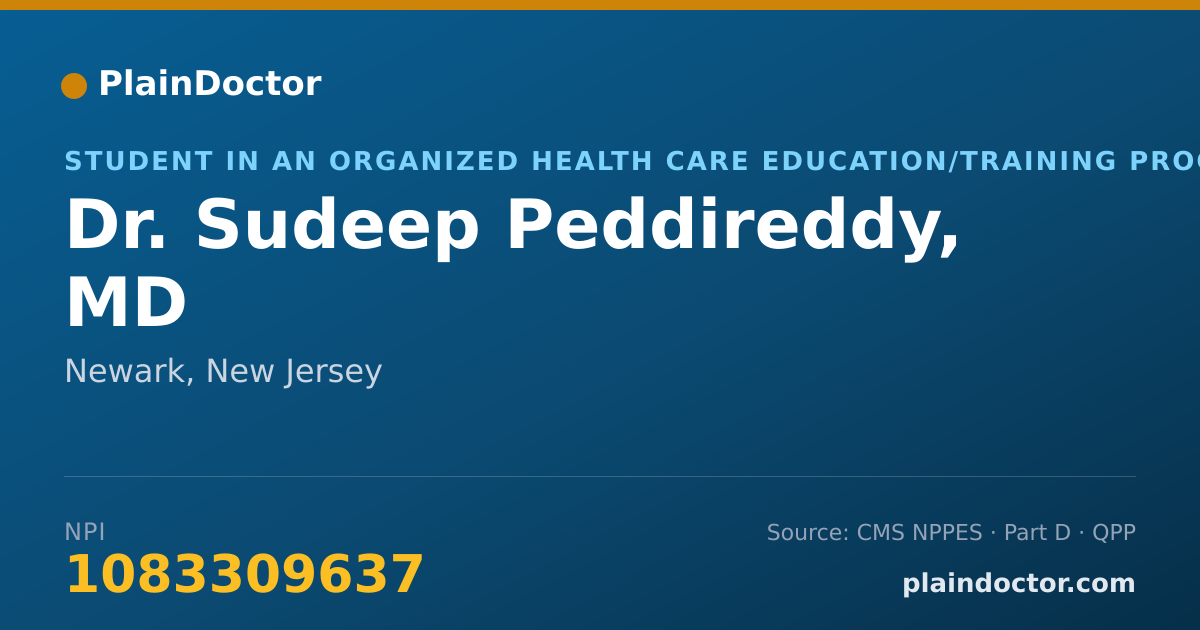 Shareable card for Sudeep Peddireddy, MD - Student in an Organized Health Care Education/Training Program, Newark, NJ