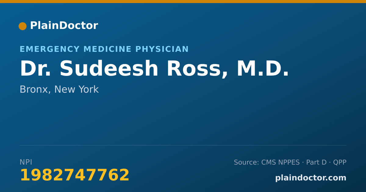 Shareable card for Sudeesh Ross, M.D. - Emergency Medicine Physician, Bronx, NY
