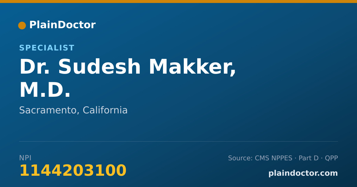 Shareable card for Sudesh Makker, M.D. - Specialist, Sacramento, CA