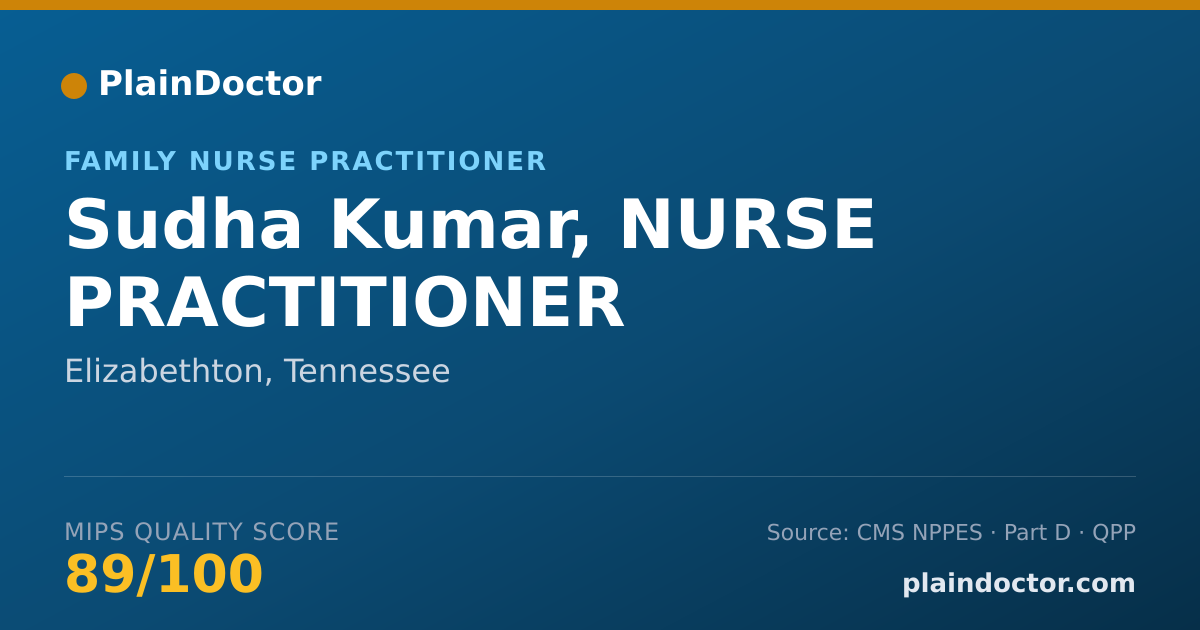 Shareable card for Sudha Kumar, NURSE PRACTITIONER - Family Nurse Practitioner, Elizabethton, TN