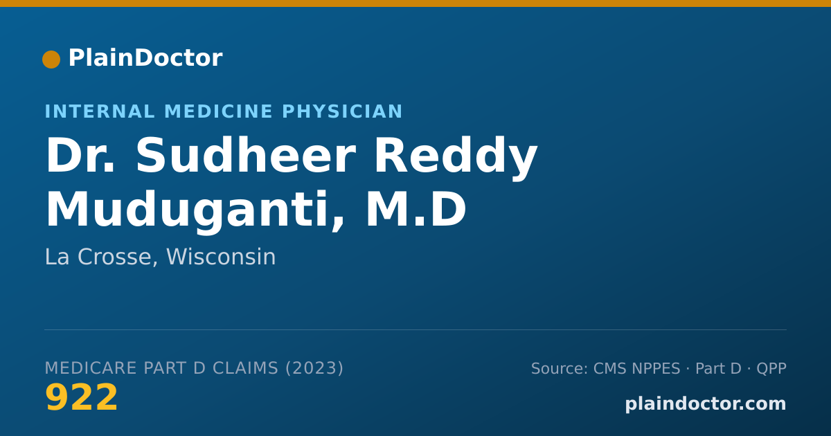 Shareable card for Sudheer Reddy Muduganti, M.D - Internal Medicine Physician, La Crosse, WI