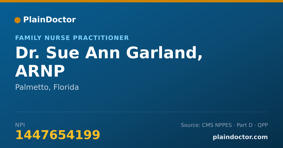 Shareable card for Sue Ann Garland, ARNP - Family Nurse Practitioner, Palmetto, FL