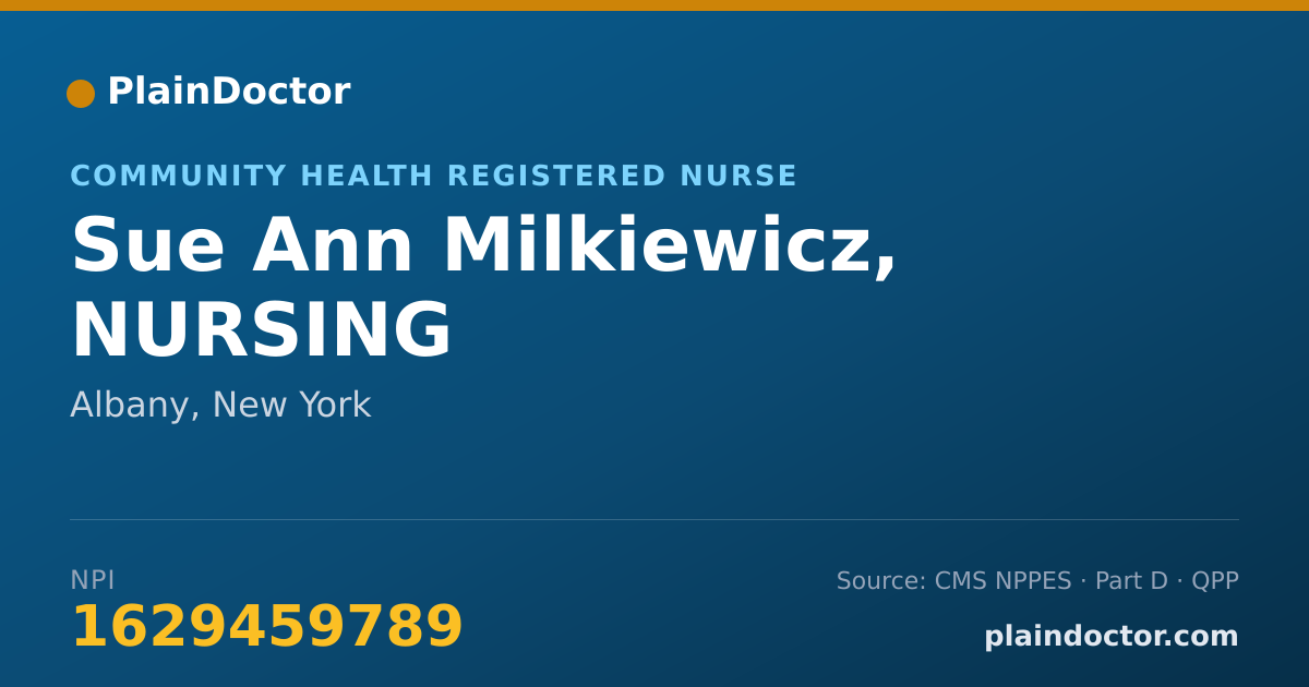 Shareable card for Sue Ann Milkiewicz, NURSING - Community Health Registered Nurse, Albany, NY