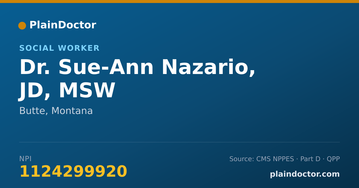Shareable card for Sue-Ann Nazario, JD, MSW - Social Worker, Butte, MT
