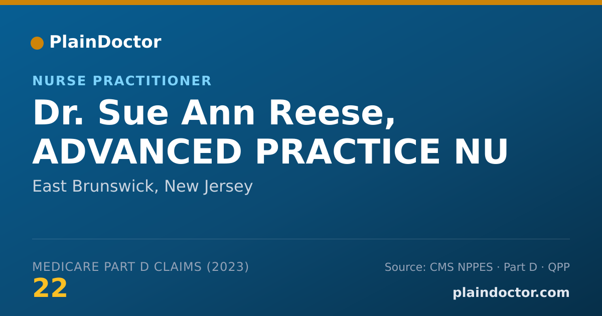 Shareable card for Sue Ann Reese, ADVANCED PRACTICE NU - Nurse Practitioner, East Brunswick, NJ