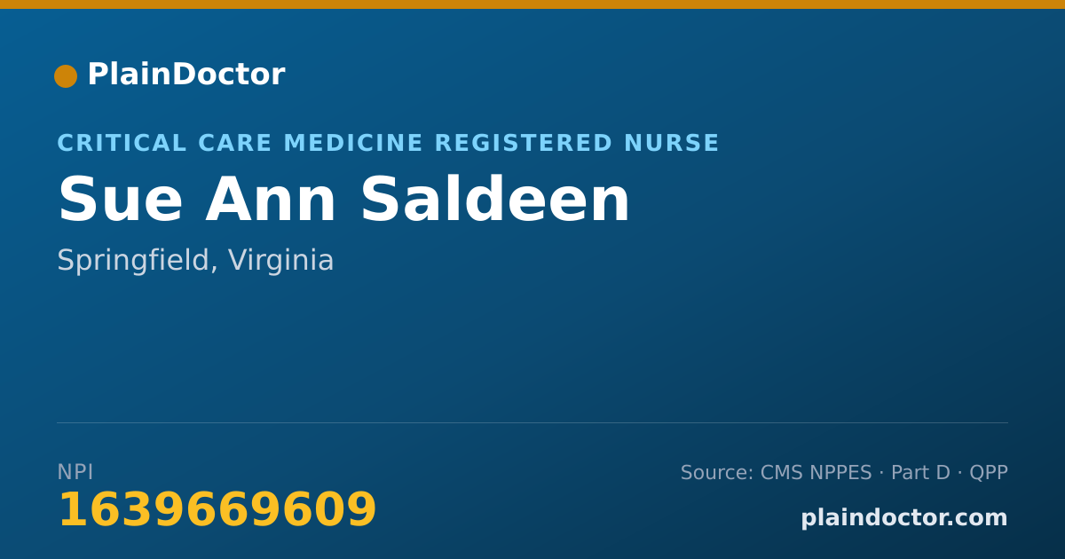 Shareable card for Sue Ann Saldeen - Critical Care Medicine Registered Nurse, Springfield, VA