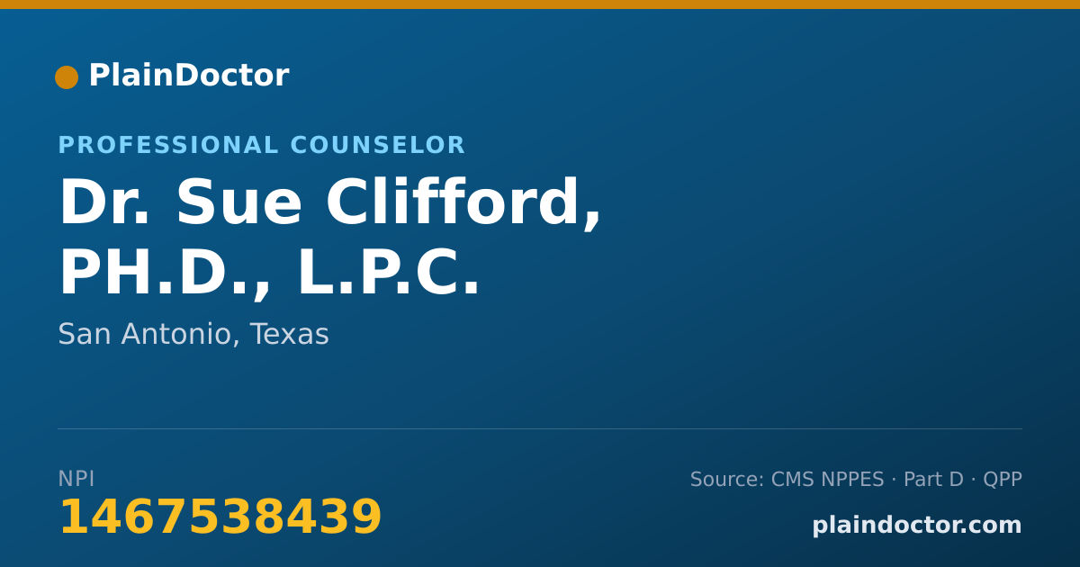 Shareable card for Sue Clifford, PH.D., L.P.C. - Professional Counselor, San Antonio, TX