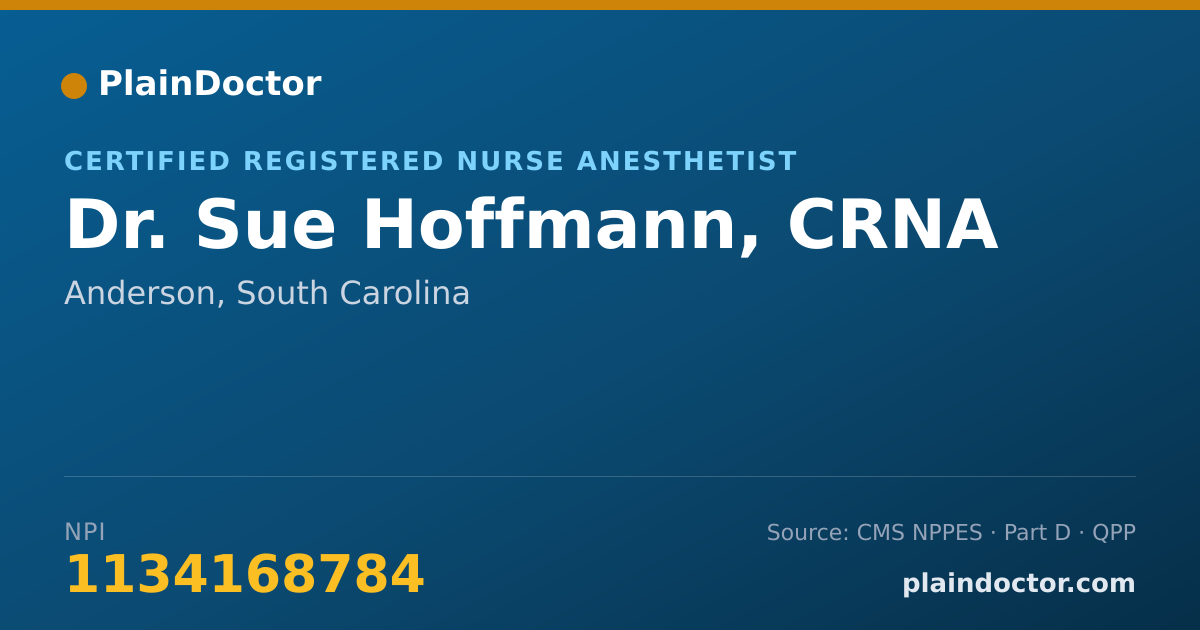 Shareable card for Sue Hoffmann, CRNA - Certified Registered Nurse Anesthetist, Anderson, SC