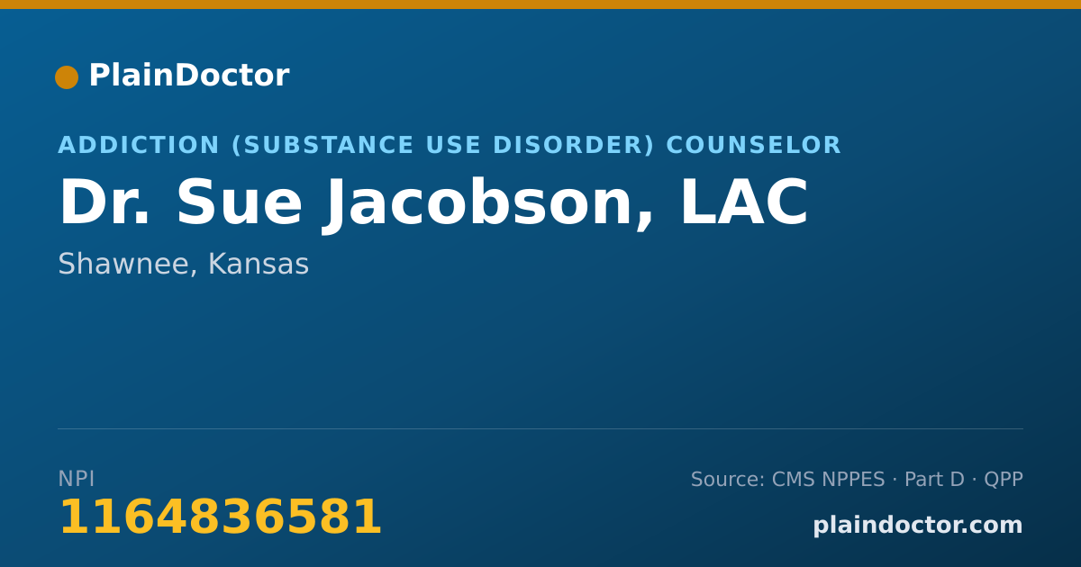Shareable card for Sue Jacobson, LAC - Addiction (Substance Use Disorder) Counselor, Shawnee, KS