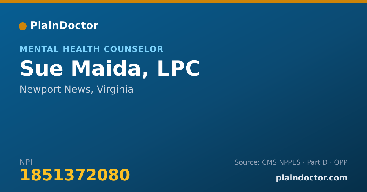 Shareable card for Sue Maida, LPC - Mental Health Counselor, Newport News, VA
