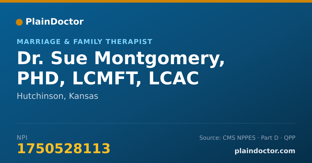 Shareable card for Sue Montgomery, PHD, LCMFT, LCAC - Marriage & Family Therapist, Hutchinson, KS