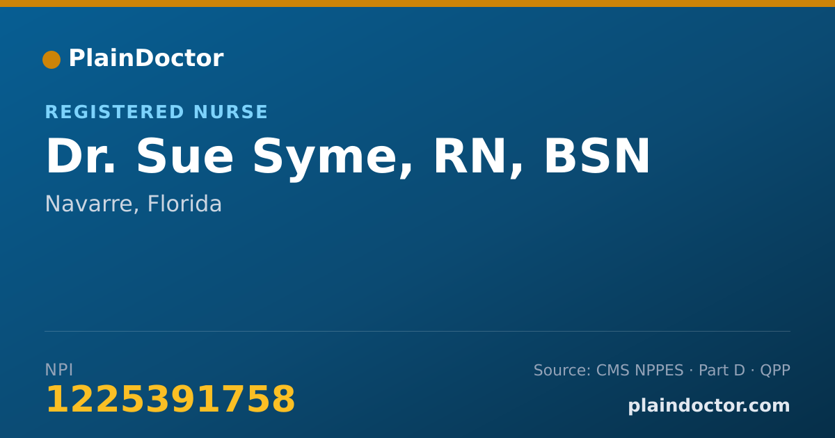 Shareable card for Sue Syme, RN, BSN - Registered Nurse, Navarre, FL