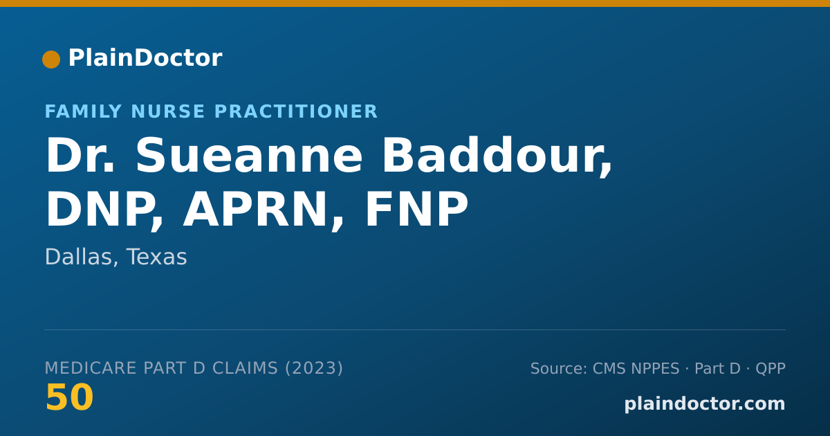 Shareable card for Sueanne Baddour, DNP, APRN, FNP - Family Nurse Practitioner, Dallas, TX