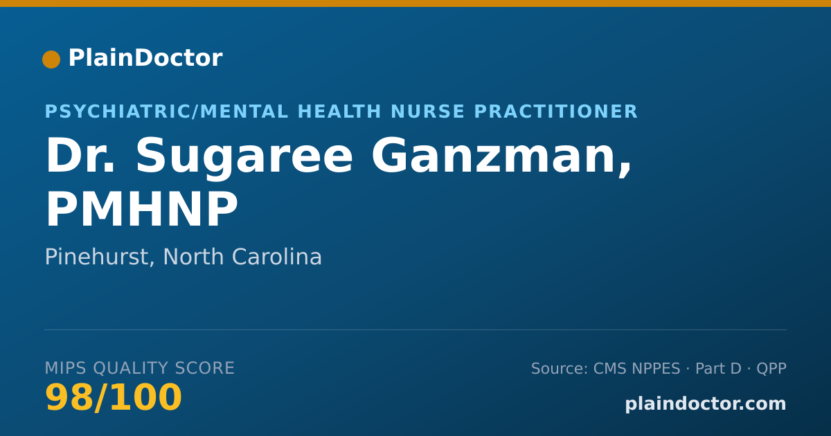 Shareable card for Sugaree Ganzman, PMHNP - Psychiatric/Mental Health Nurse Practitioner, Pinehurst, NC