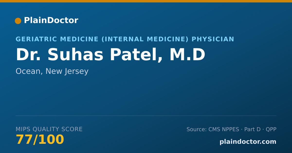 Shareable card for Suhas Patel, M.D - Geriatric Medicine (Internal Medicine) Physician, Ocean, NJ