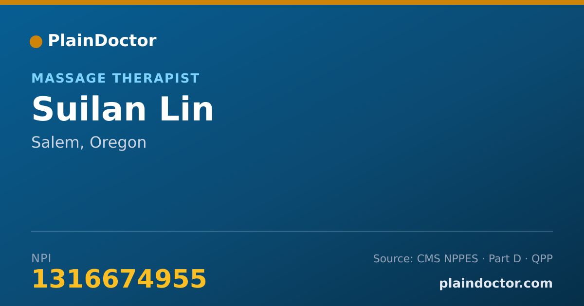 Shareable card for Suilan Lin - Massage Therapist, Salem, OR