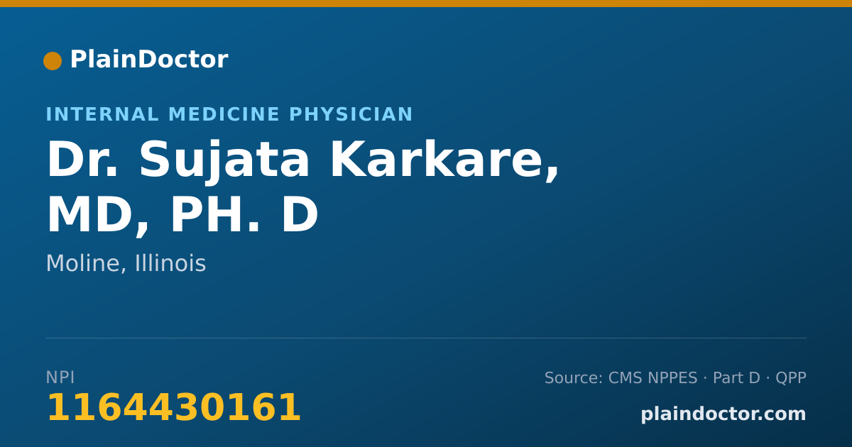 Shareable card for Sujata Karkare, MD, PH. D - Internal Medicine Physician, Moline, IL