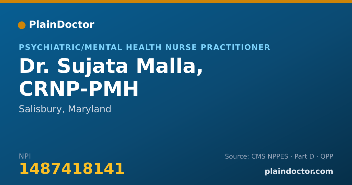 Shareable card for Sujata Malla, CRNP-PMH - Psychiatric/Mental Health Nurse Practitioner, Salisbury, MD