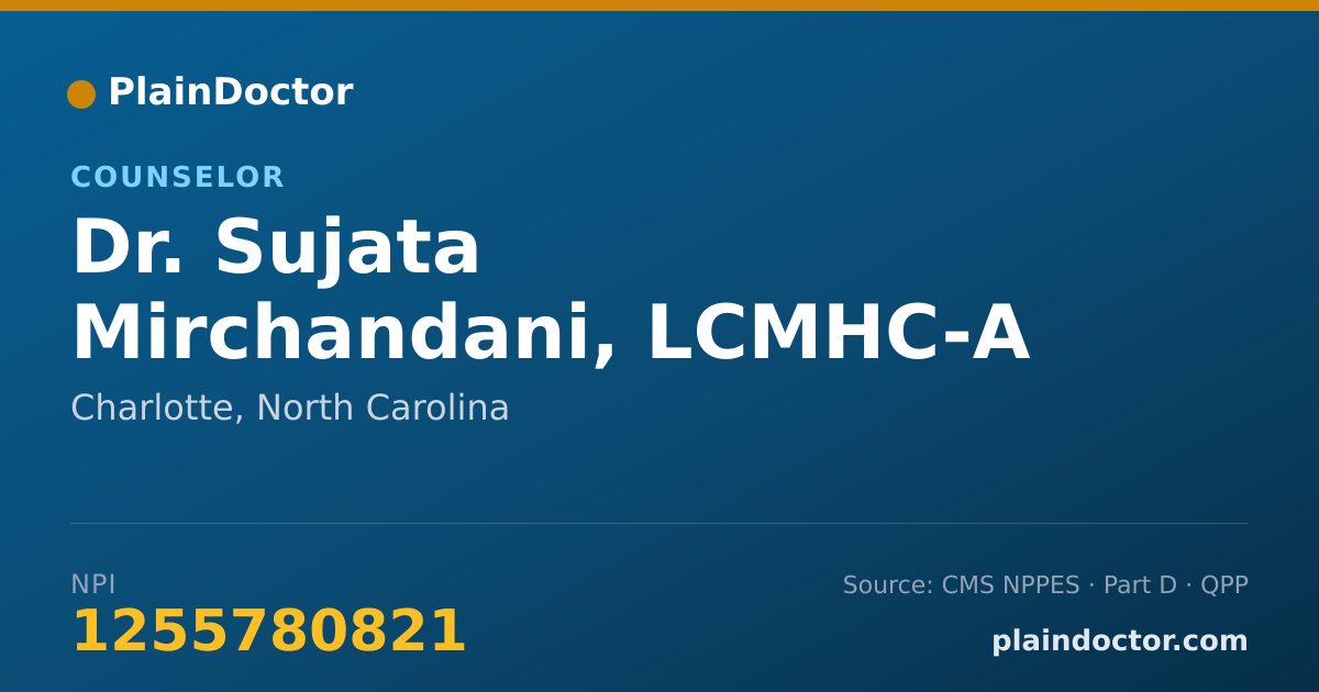 Shareable card for Sujata Mirchandani, LCMHC-A - Counselor, Charlotte, NC