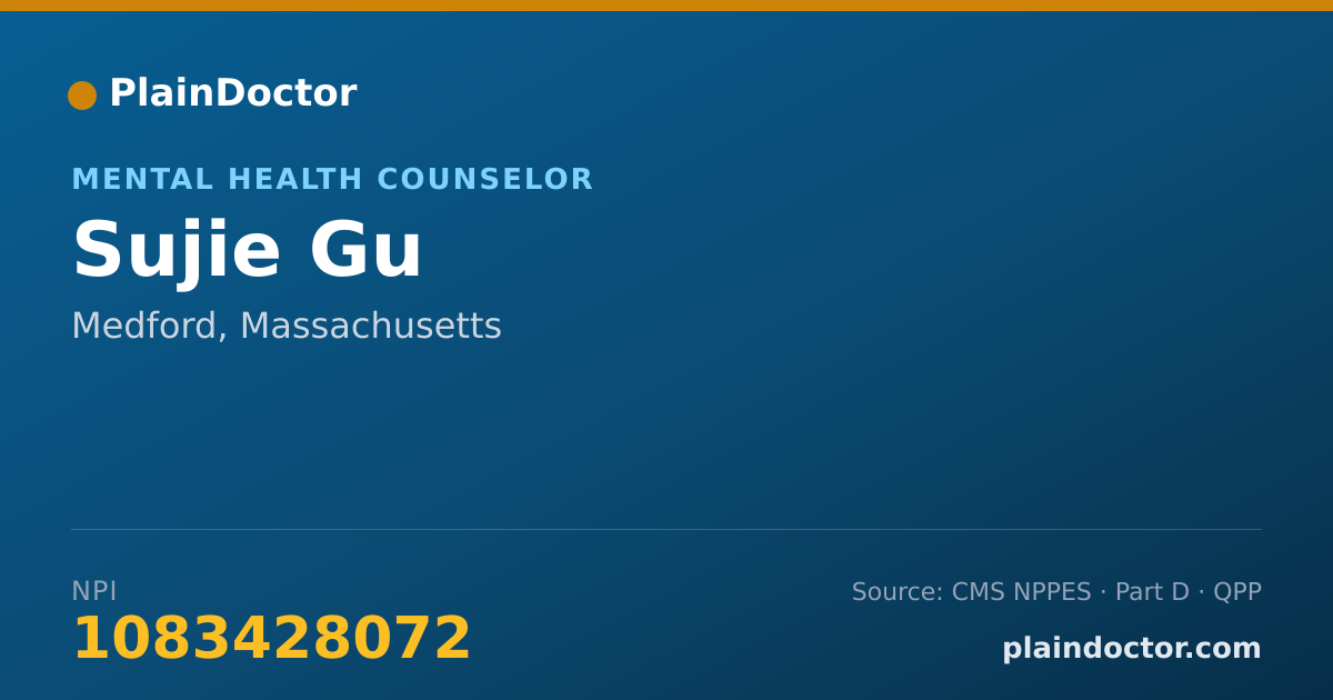 Shareable card for Sujie Gu - Mental Health Counselor, Medford, MA