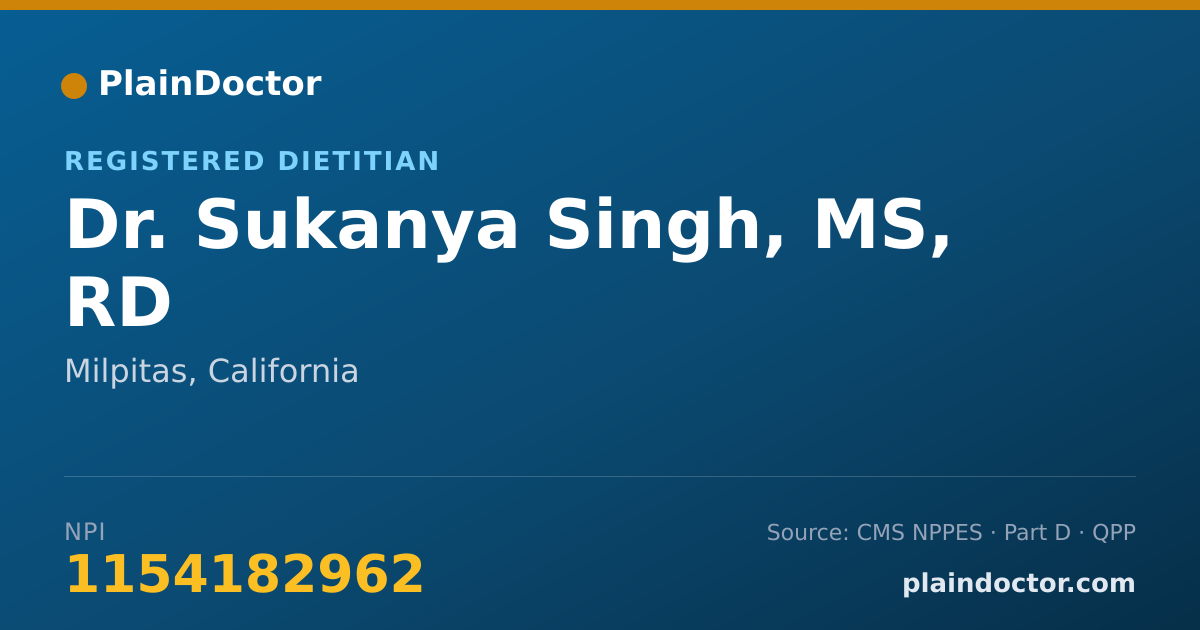 Shareable card for Sukanya Singh, MS, RD - Registered Dietitian, Milpitas, CA