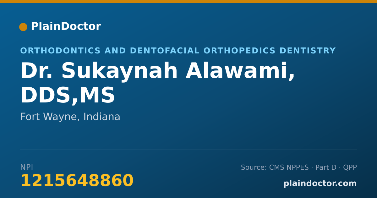 Shareable card for Sukaynah Alawami, DDS,MS - Orthodontics and Dentofacial Orthopedics Dentistry, Fort Wayne, IN