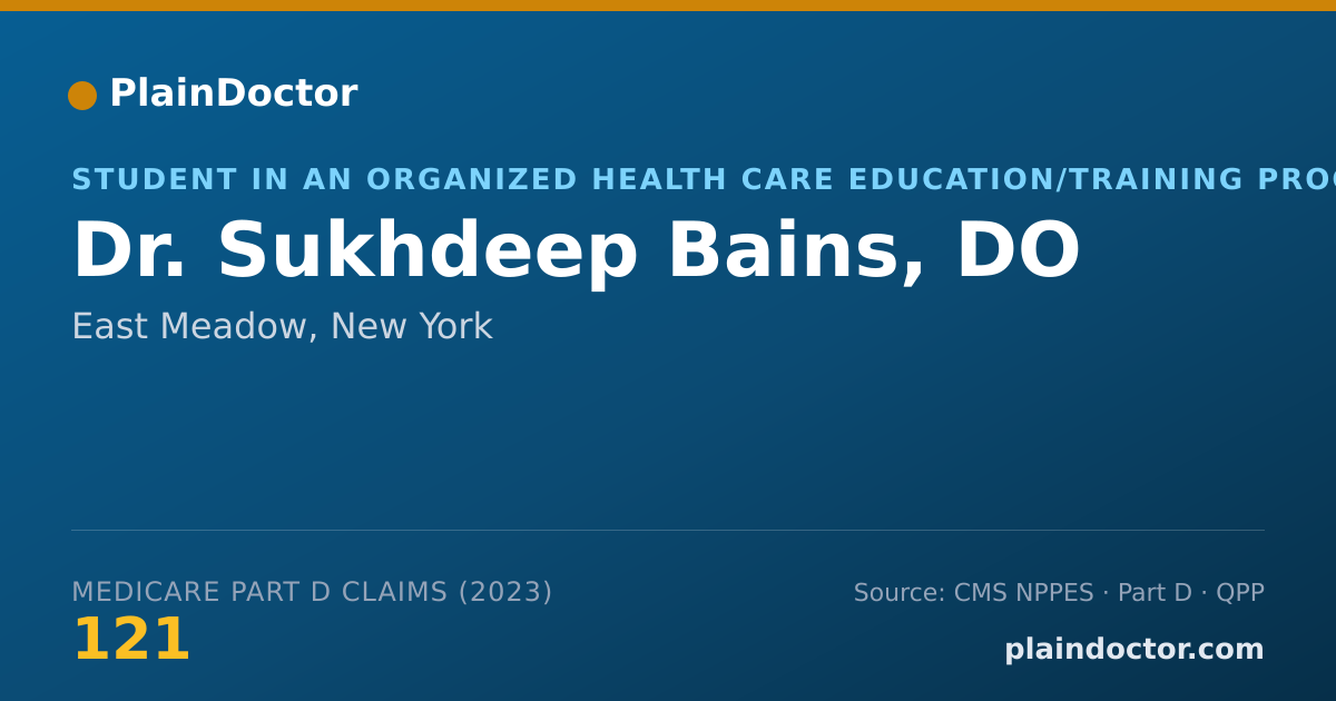 Shareable card for Sukhdeep Bains, DO - Student in an Organized Health Care Education/Training Program, East Meadow, NY