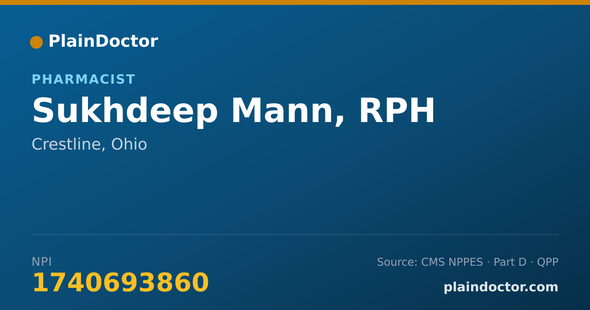 Shareable card for Sukhdeep Mann, RPH - Pharmacist, Crestline, OH