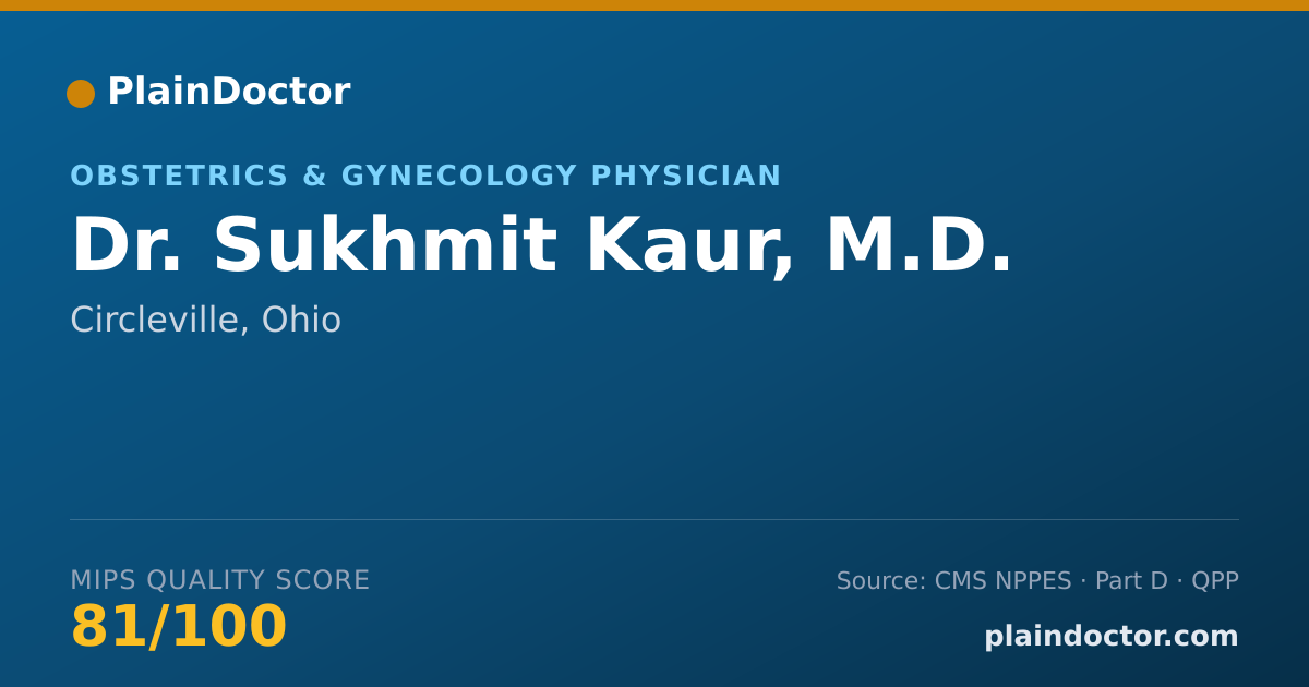 Shareable card for Sukhmit Kaur, M.D. - Obstetrics & Gynecology Physician, Circleville, OH
