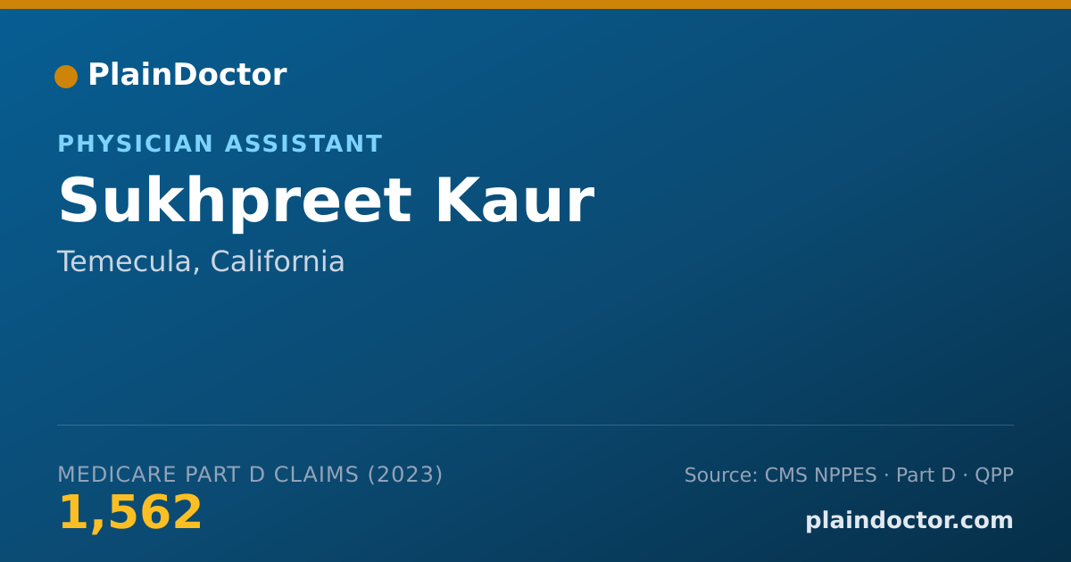 Shareable card for Sukhpreet Kaur - Physician Assistant, Temecula, CA