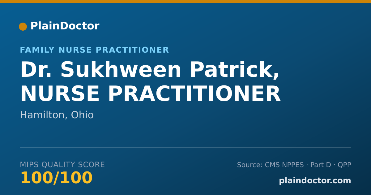 Shareable card for Sukhween Patrick, NURSE PRACTITIONER - Family Nurse Practitioner, Hamilton, OH