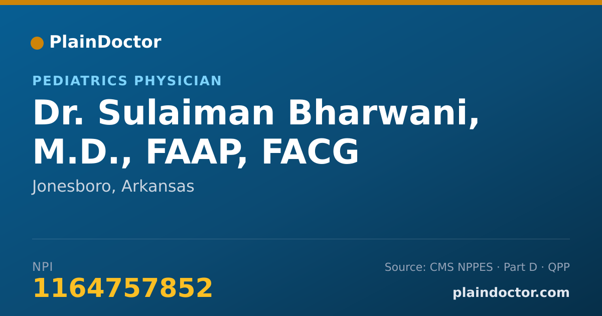 Shareable card for Sulaiman Bharwani, M.D., FAAP, FACG - Pediatrics Physician, Jonesboro, AR