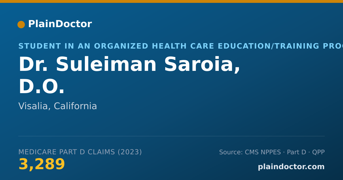 Shareable card for Suleiman Saroia, D.O. - Student in an Organized Health Care Education/Training Program, Visalia, CA