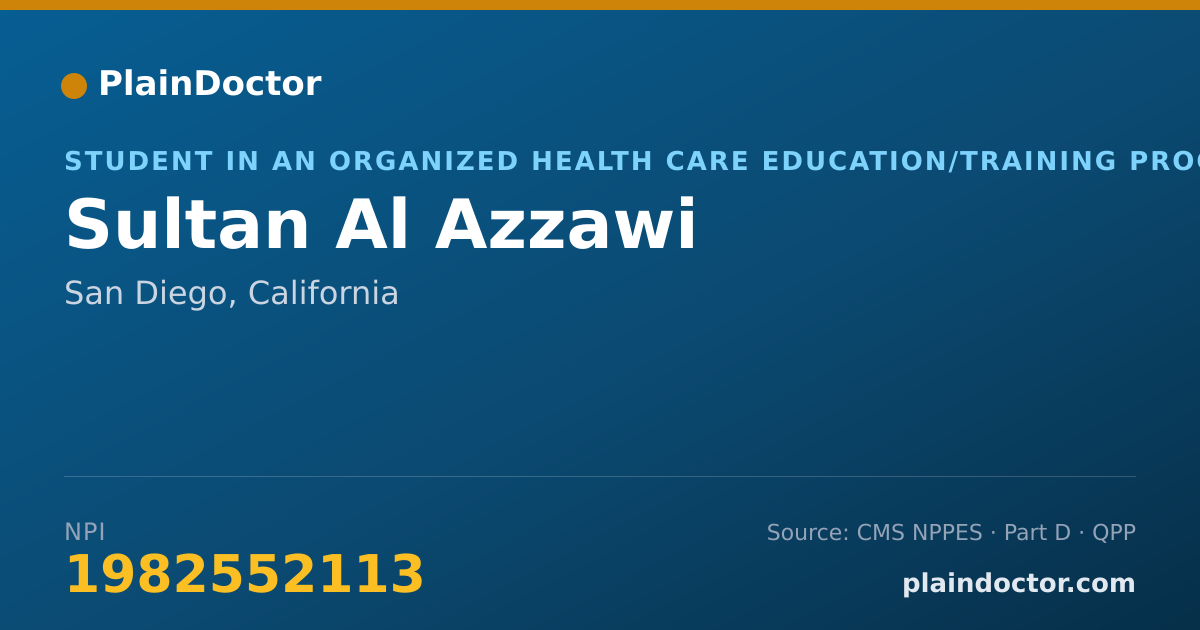 Shareable card for Sultan Al Azzawi - Student in an Organized Health Care Education/Training Program, San Diego, CA