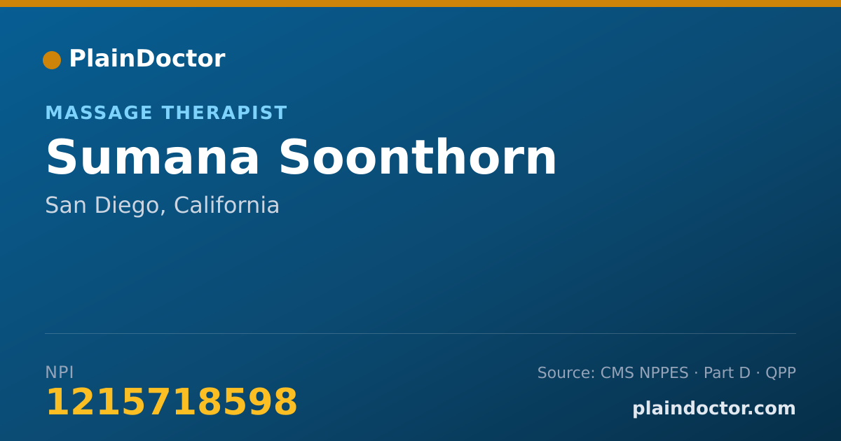 Shareable card for Sumana Soonthorn - Massage Therapist, San Diego, CA