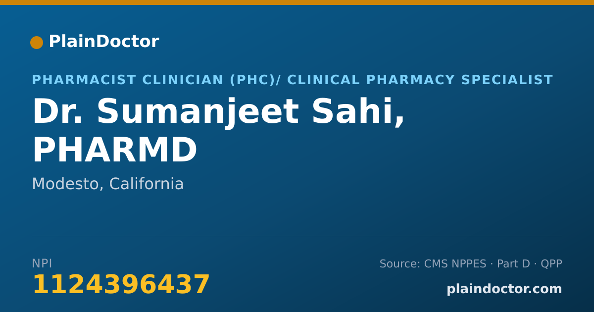 Shareable card for Sumanjeet Sahi, PHARMD - Pharmacist Clinician (PhC)/ Clinical Pharmacy Specialist, Modesto, CA