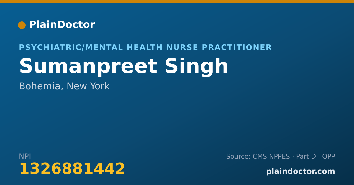 Shareable card for Sumanpreet Singh - Psychiatric/Mental Health Nurse Practitioner, Bohemia, NY