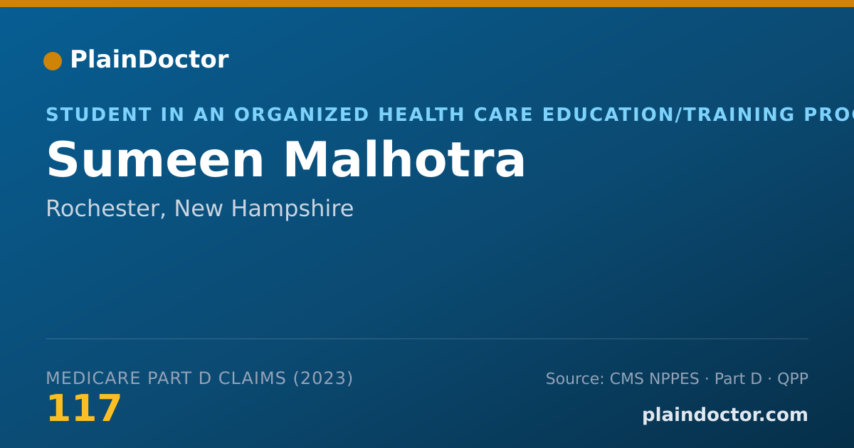 Shareable card for Sumeen Malhotra - Student in an Organized Health Care Education/Training Program, Rochester, NH
