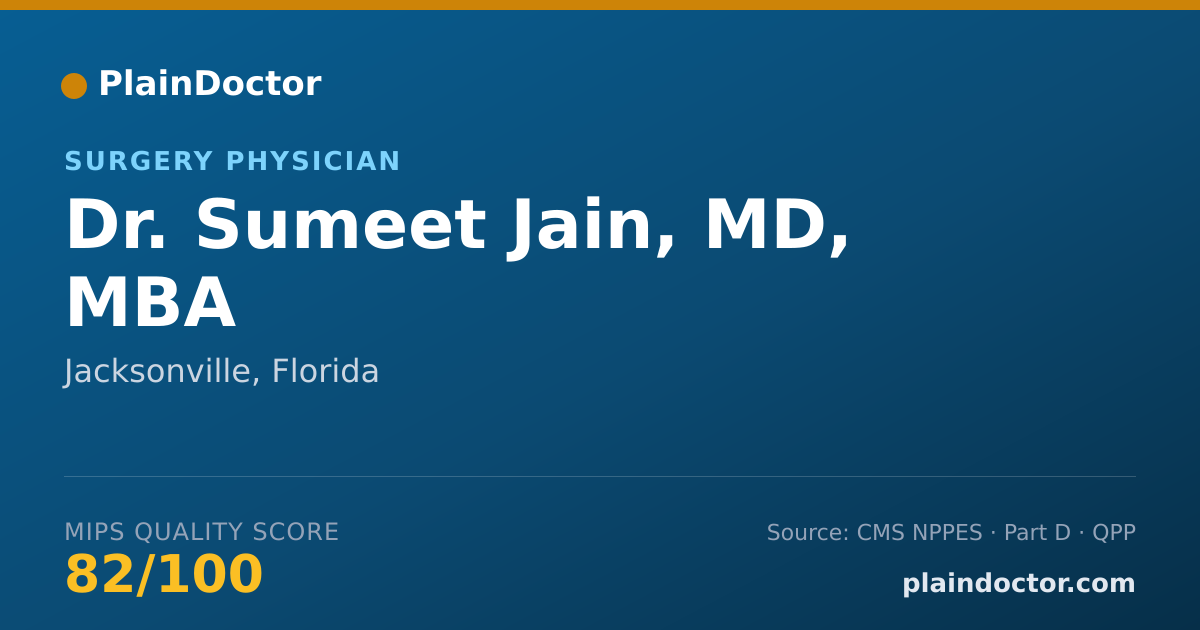 Shareable card for Sumeet Jain, MD, MBA - Surgery Physician, Jacksonville, FL