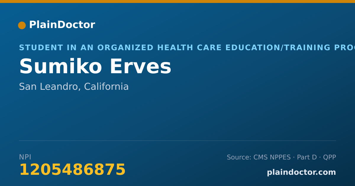 Shareable card for Sumiko Erves - Student in an Organized Health Care Education/Training Program, San Leandro, CA