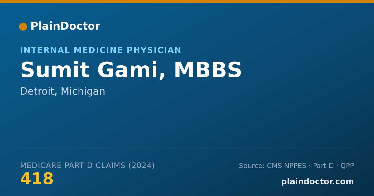 Shareable card for Sumit Gami, MBBS - Internal Medicine Physician, Detroit, MI