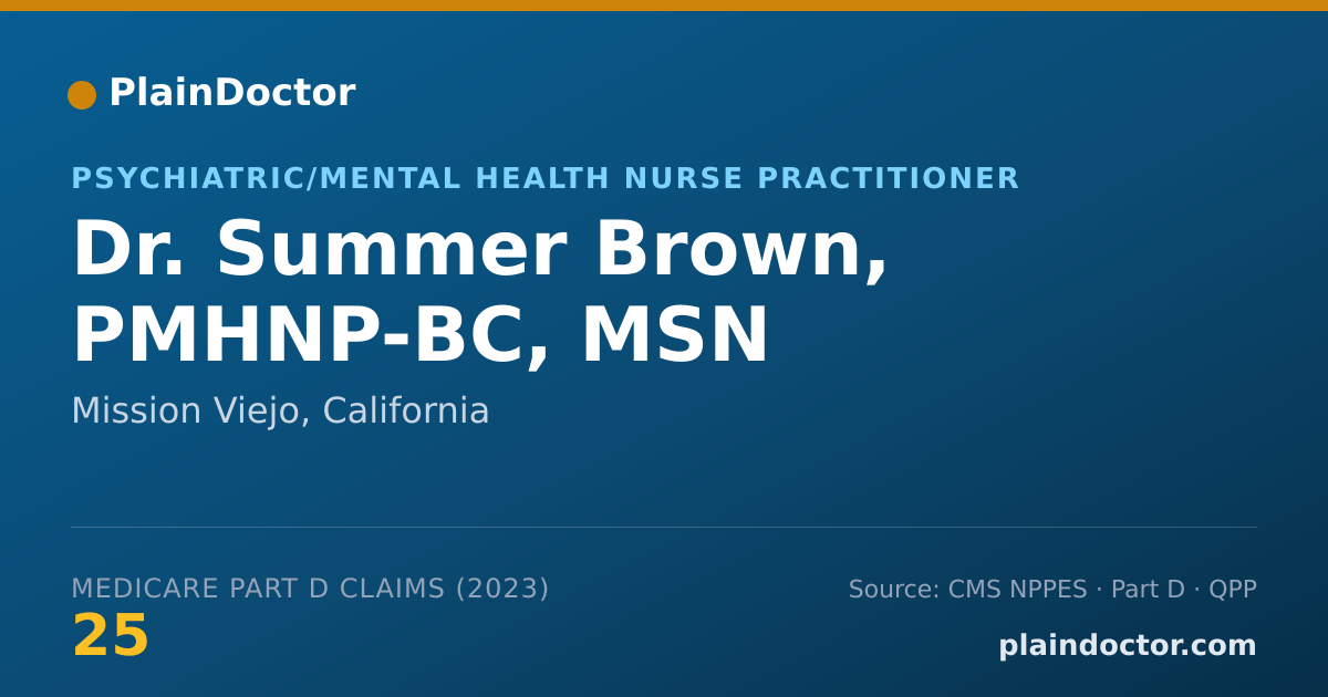 Shareable card for Summer Brown, PMHNP-BC, MSN - Psychiatric/Mental Health Nurse Practitioner, Mission Viejo, CA