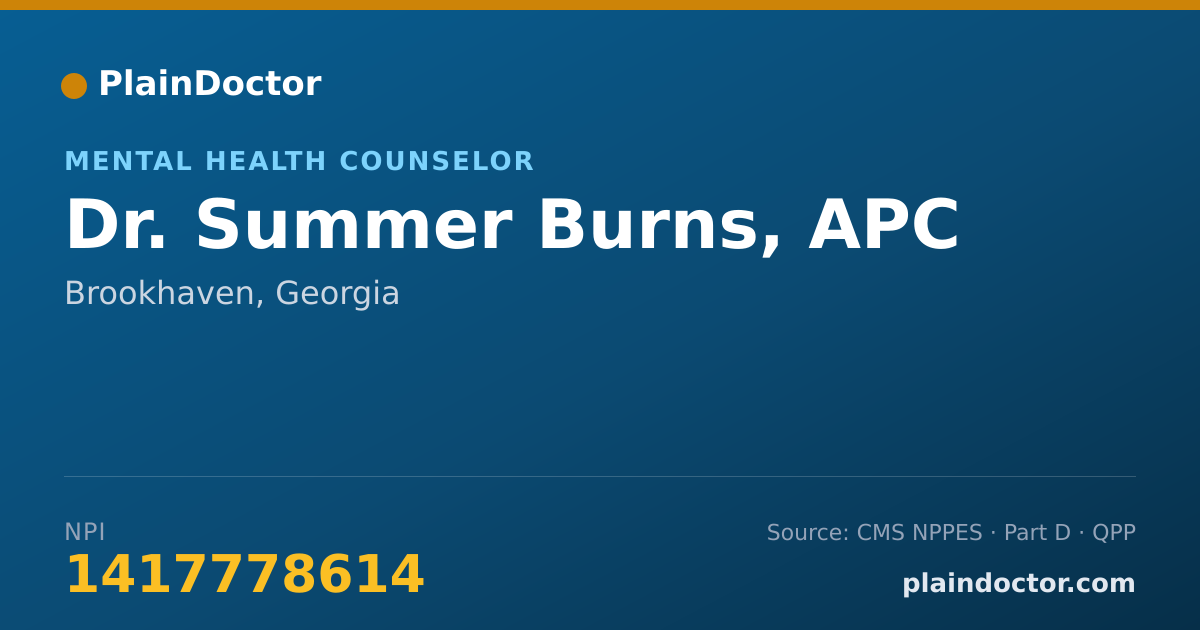 Shareable card for Summer Burns, APC - Mental Health Counselor, Brookhaven, GA